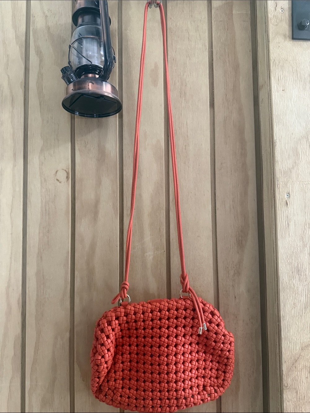Woven Coral Crossbody Bag with Adjustable Strap